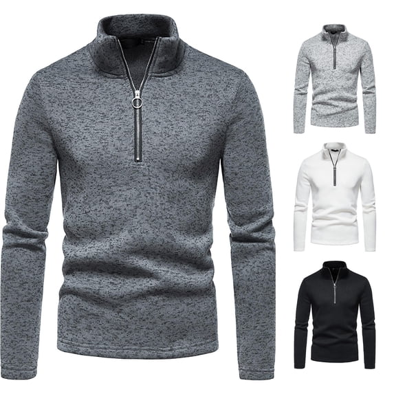 Men's Casual Autumn Solid Turtleneck Zipper Collar Blouse Long Sleeve Tops Men's Tees XL