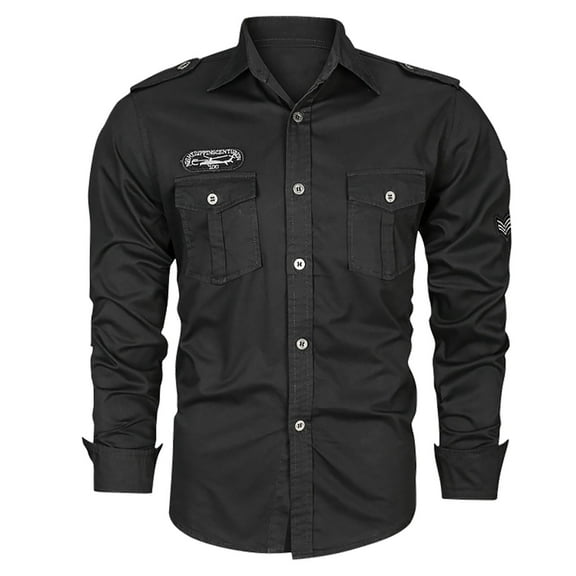 Men's Casual Autumn Textured Shirt With Pocket Long Sleeve Work Shirt