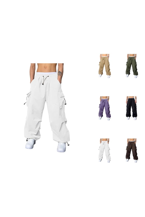 Men's Casual Baggy Cargo Pants – Woven Parachute Fabric, Loose Fit Harem Joggers with Multiple Pockets, Solid Color Streetwear Sports Pants
