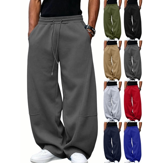 Men's Casual Baggy Sweatpants,Drawstring Elastic Waist Wide Leg,Loose Fit Pants with Pockets for Campus Life