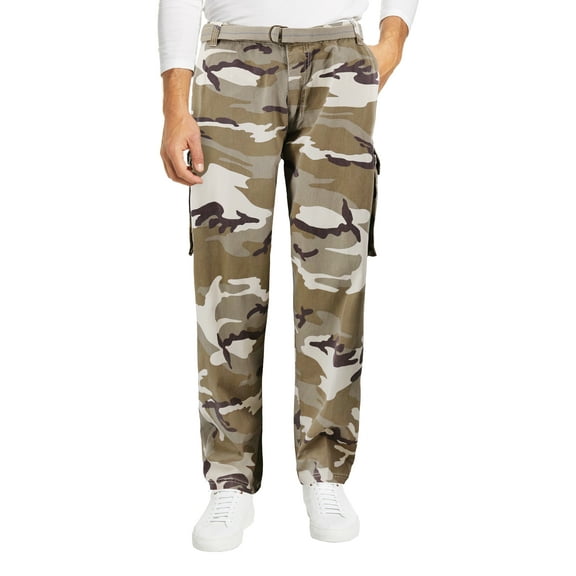 Men's Casual Belted Multipocket Patterned Trousers Cargo Pants (Desert, 44x30)