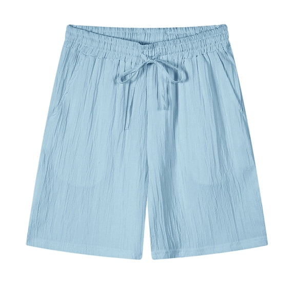 Men's Casual Bermuda Shorts 9" Inseam Textured Summer Beach Short Pants Elastic Waist Drawstring Travel Vacation Loungewear with Pockets Breathable Quick Dry
