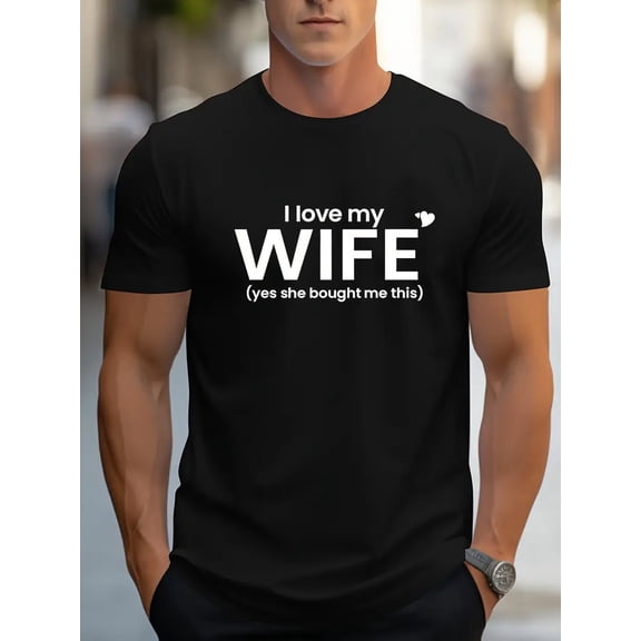 Men's Casual Black 'I Love My Wife' Cotton T-Shirt - Soft, Breathable & Durable with Seam Locking Stitching, Perfect for Summer Fashion, Casual Summer Wear|Romantic Text Print|Cotton Fabric