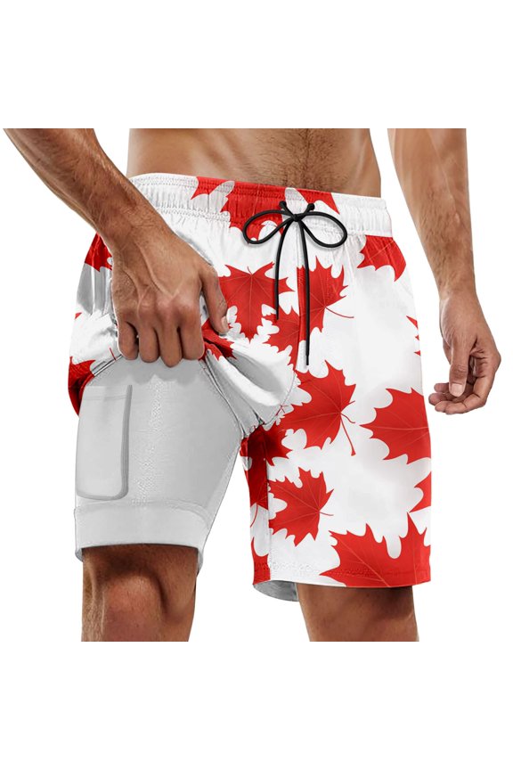 Men's Casual Board Shorts with Maple Leaf Print for Beach Gatherings, Leisure & Everyday Use – Versatile Summer Shorts