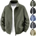 thumbnail image 1 of Men's Casual Bomber Jacket Breathable Mesh Lined Lightweight Windproof Windbreaker Zip Up Coat with Pockets for Travel Work Outdoor, Army Green, XXL, 1 of 10