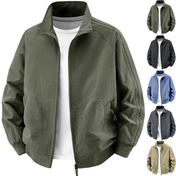 Men's Casual Bomber Jacket Breathable Mesh Lined Lightweight Windproof Windbreaker Zip Up Coat with Pockets for Travel Work Outdoor, Army Green, XXL