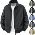 thumbnail image 1 of Men's Casual Bomber Jacket Breathable Mesh Lined Lightweight Windproof Windbreaker Zip Up Coat with Pockets for Travel Work Outdoor, Black, L, 1 of 8