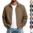 thumbnail image 1 of Men's Casual Bomber Jacket Lightweight Classic Collar Full Zip Golf JacketsWindbreaker for Business Casual Office Travel with Zip Pockets, Khaki, XL, 1 of 9