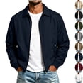 thumbnail image 1 of Men's Casual Bomber Jacket Lightweight Classic Collar Full Zip Golf JacketsWindbreaker for Business Casual Office Travel with Zip Pockets, Navy, L, 1 of 9