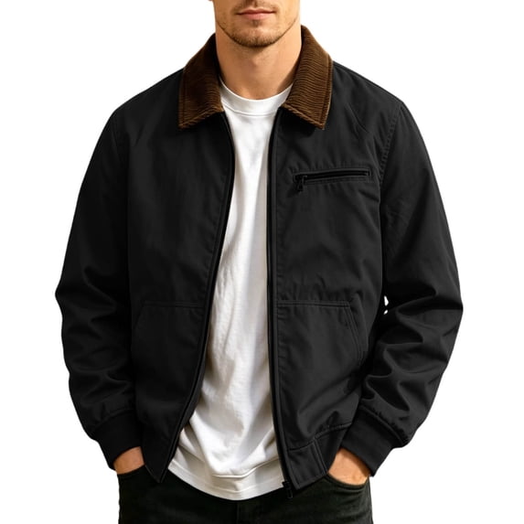 Men's Casual Bomber Jacket Zip-Up Golf Jacket Black Size XL