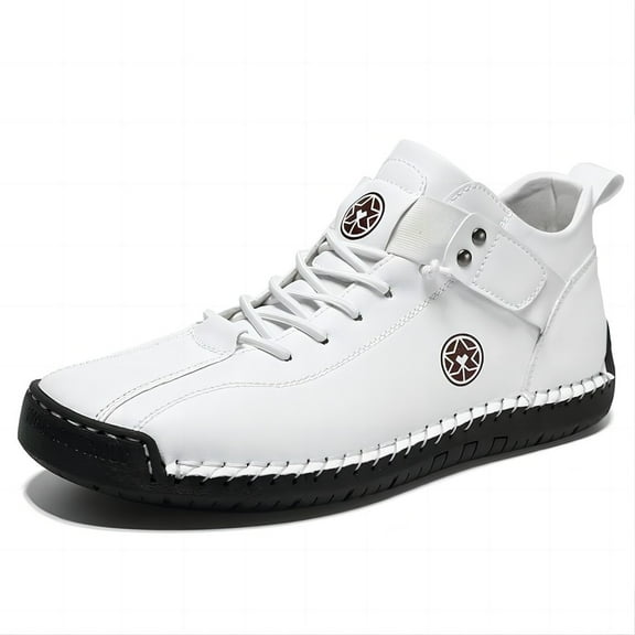 Men's Casual Boots Handmade Lightweight Outdoor Chukka Breathable Non-Slip Mid-Top Ankle For Hiking Slip-on Loafers Shoes White 9 US