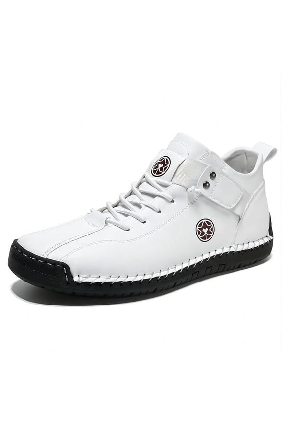 Men's Casual Boots Handmade Lightweight Outdoor Chukka Breathable Non-Slip Mid-Top Ankle For Hiking Slip-on Loafers Shoes White 9 US