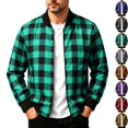 thumbnail image 1 of Men's Casual Buffalo Plaid Bomber Jacket Full Zip Windproof Lightweight Varsity Flight Coat with Pockets for Fall Winter Daily Wear, Green, L, 1 of 9
