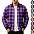 thumbnail image 1 of Men's Casual Buffalo Plaid Bomber Jacket Full Zip Windproof Lightweight Varsity Flight Coat with Pockets for Fall Winter Daily Wear, Purple, M, 1 of 9