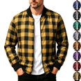 thumbnail image 1 of Men's Casual Buffalo Plaid Bomber Jacket Full Zip Windproof Lightweight Varsity Flight Coat with Pockets for Fall Winter Daily Wear, Yellow, L, 1 of 9