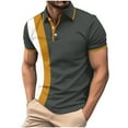 thumbnail image 1 of Men's Casual Business Color Block Striped Polo Shirts Lapel Golf Basic Henley Shirts Office Workwear Top, 1 of 5