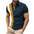 thumbnail image 1 of Men's Casual Business Color Block Striped Polo Shirts Lapel Golf Basic Henley Shirts Office Workwear Top, 1 of 5