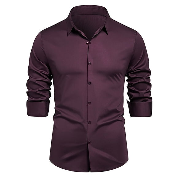 Men's Casual Business Long Sleeve Shirt Slim Fit Solid Color Dress Shirt Wrinkle-Free Button Up Shirts