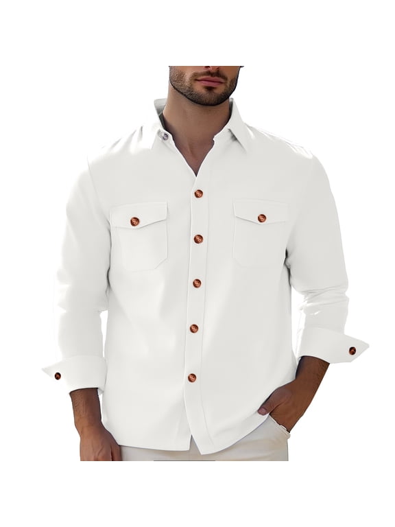 Men's Casual Business Long Sleeve Shirt with Double Pockets European Style Loose Fit for Trendy Foreign Trade Events