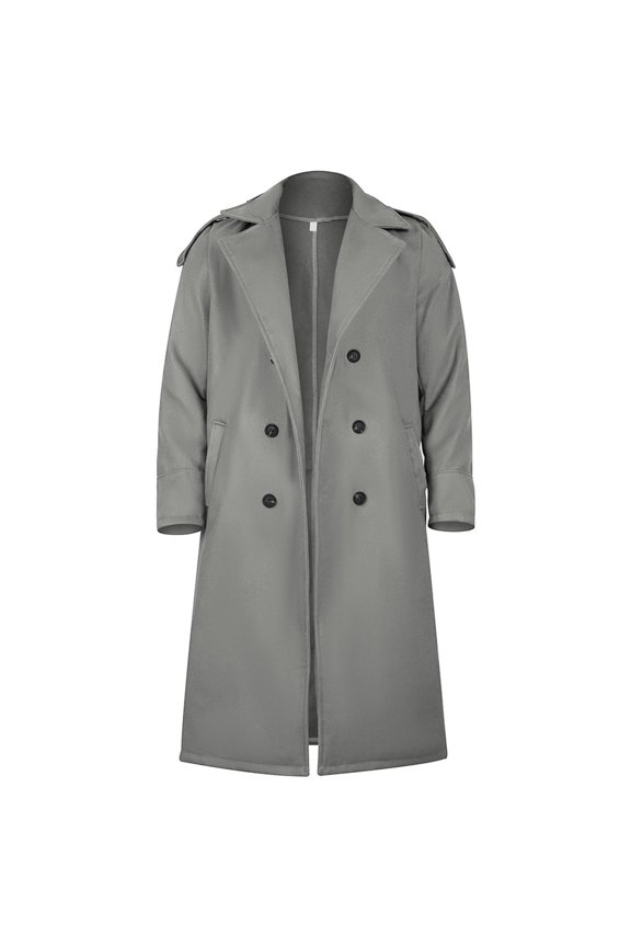 Men's Casual Business Trench Coat With Button-down Cuban Collar, Knee-length Skirt And Overcoat for Professional and Smart Look in Various Occasions and Seasons,Gray,XL