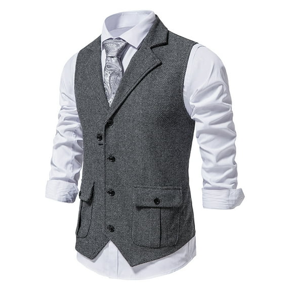 Men's Casual Business Vests Lightweight Waistcoat Slim Fit Suit Vest Gray L
