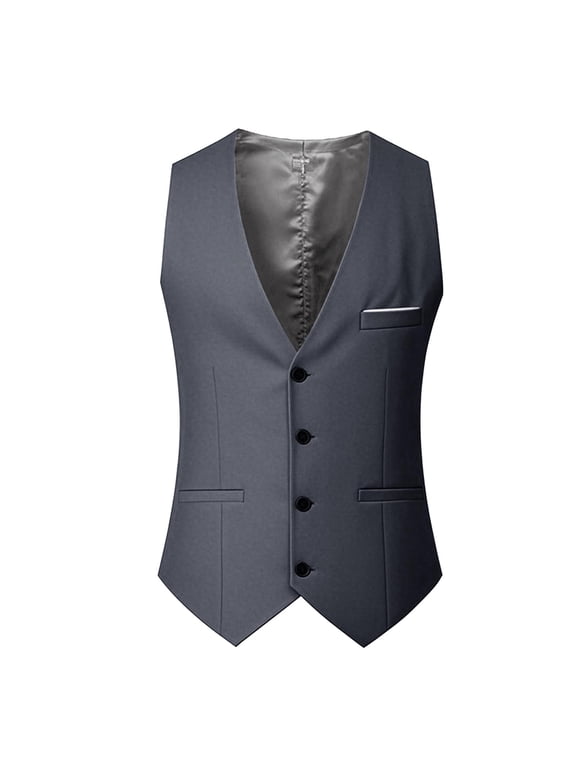 Men's Casual Business Vests Lightweight Waistcoat Slim Fit Suit Vest Gray S