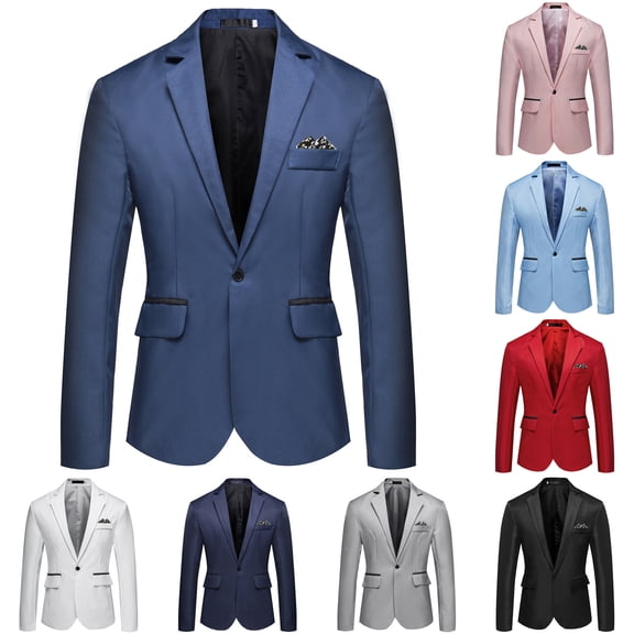 Men's Casual Business Wedding Long Sleeve Buttons Slim Fit Suit Coat Jacket - Formal Attire for Special Events, Parties, and Professional Wear,Blue,L