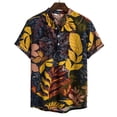 thumbnail image 1 of Men's Casual Button Down Linen Shirts - Short Sleeve, Stand Collar, Floral Pattern, 1 of 7