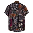 thumbnail image 1 of Men's Casual Button Down Linen Shirts - Short Sleeve, Stand Collar, Floral Pattern, 1 of 7