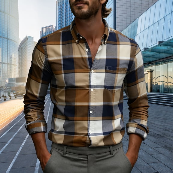 Men's Casual Button Down Shirt Fall Long Sleeve Work Western Cowboy Shirts with Pockets Black B XXXL