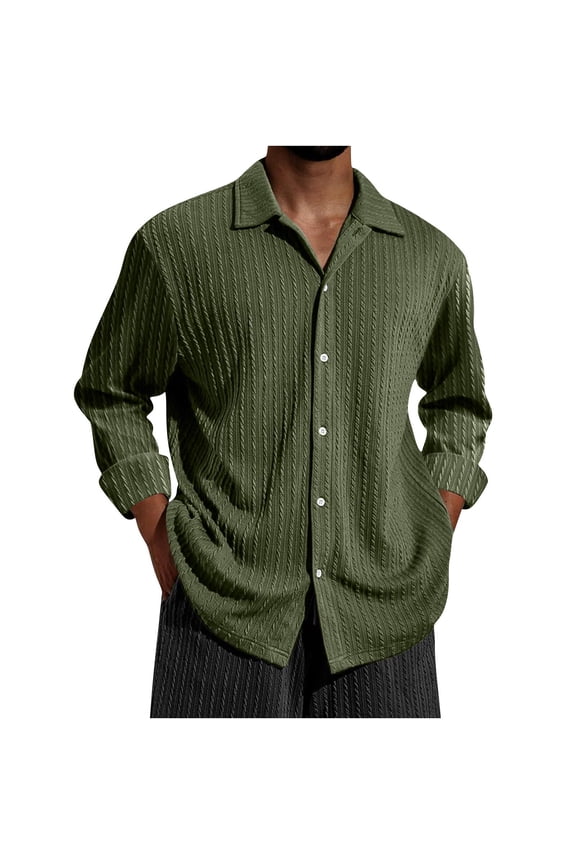 Men's Casual Button Down Shirt Long Sleeve Knit Shirts Loose fit Shirt Textured Stretch Shirts Regular Fit