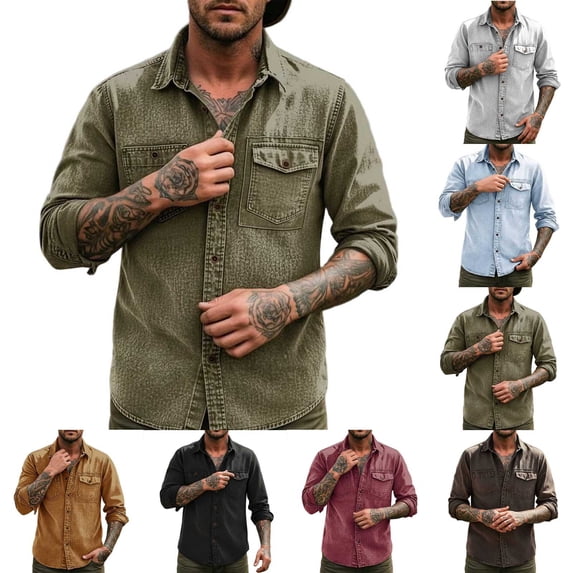 Men's Casual Button Down Shirt Long Sleeve Turndown Collar Solid Polyester Zipper Closure Pockets Daily Work Office Business | Zenithor,Army Green L