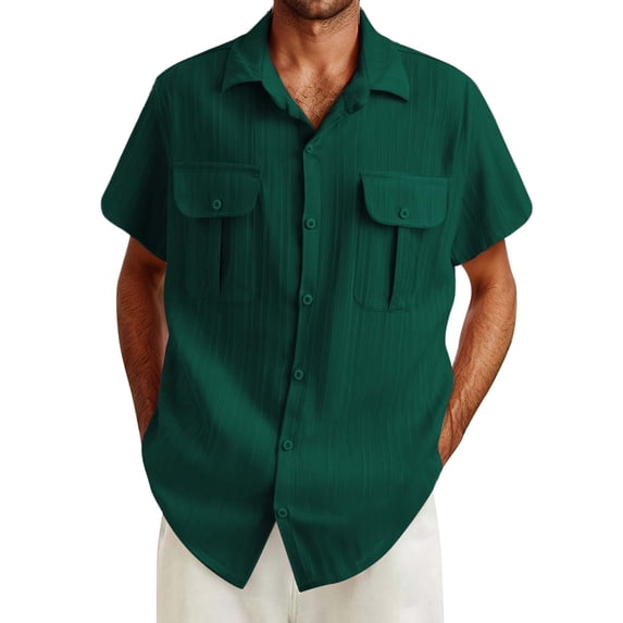 Men's Casual Button-Down Shirts Hawaiian Shirt Lapel Button Down Solid Color Beach T-Shirt Slim Fit Stretch Shirts Button Down Dressy Casual Tops