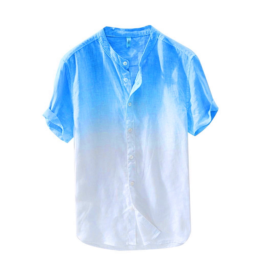 Men's Casual ButtonDown Shirts Long Sleeve Beach Shirts Gradient Print