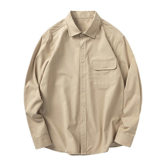 Men's Casual Button Down Shirts Long Sleeve Solid Color Loose Fit Turn Down Collar Blouse
