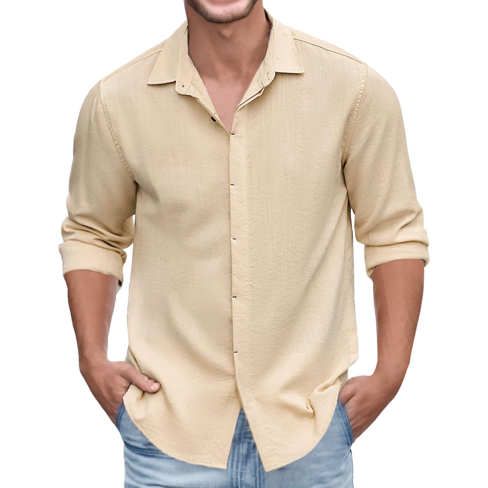 JMIERR Men's Long Sleeve Button Down Dress Shirt - Textured Hawaiian Casual Beach Shirt With Pocket - View #3