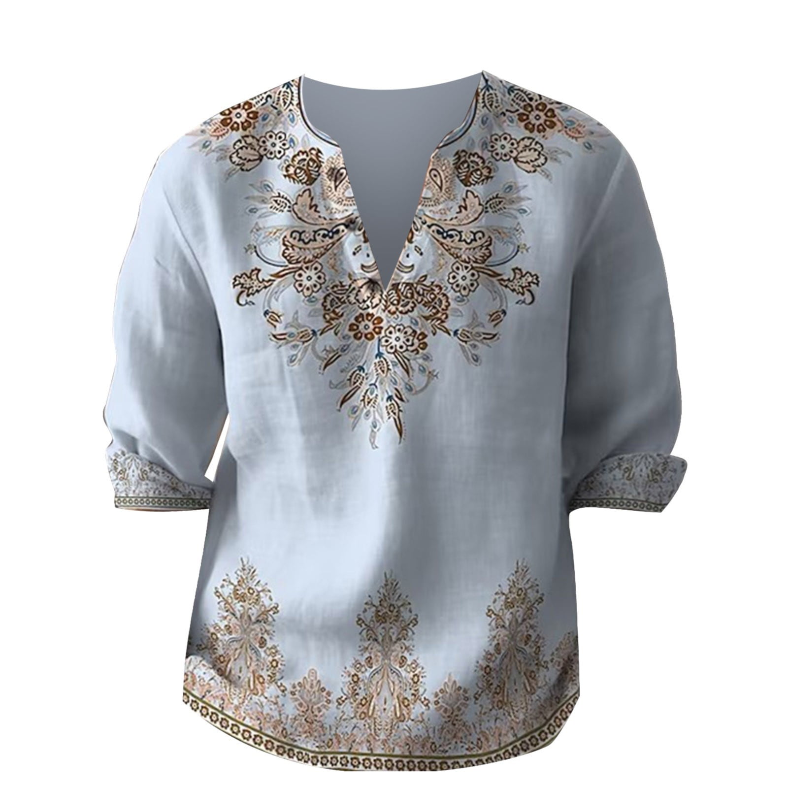 Men's Casual ButtonDown Shirts, Men's Stand Collar Long Sleeve Flower