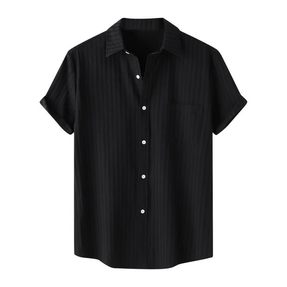 Men's Casual Button Down Shirts - Short Sleeve Summer Textured Beach Wrinkle-Free Shirts Black L