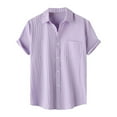 thumbnail image 1 of Men's Casual Button Down Shirts - Short Sleeve Summer Textured Beach Wrinkle-Free Shirts Purple S, 1 of 9
