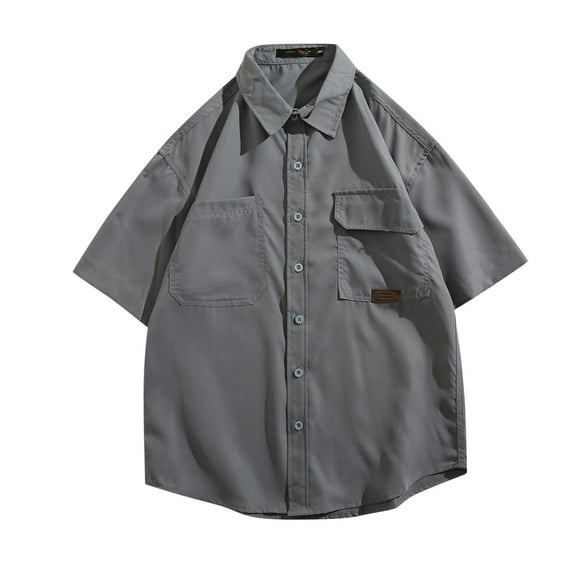 Men's Casual Button Down Shirts Vintage Cargo Short Sleeved Shirt Summer Outdoor Casual Beach Hawaiian Shirts