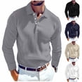 thumbnail image 1 of Men's Casual Button Down Long Sleeve Lapel Top, Loose Fit Solid Color Shirt T-Shirt, Lightweight Polyester Blend Daily Streetwear Office Travel Outfit | JASKFLY,Black L, 1 of 8