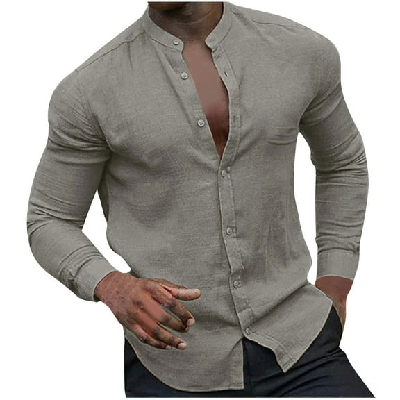 Men's Casual Button Down Shirt Fashion Summer Casual Collar Button Down Dress Shirts Slim Fit Long Sleeve Solid Color Holiday Beach Shirts Untucked Long Sleeve Business Casual Dress Shirt