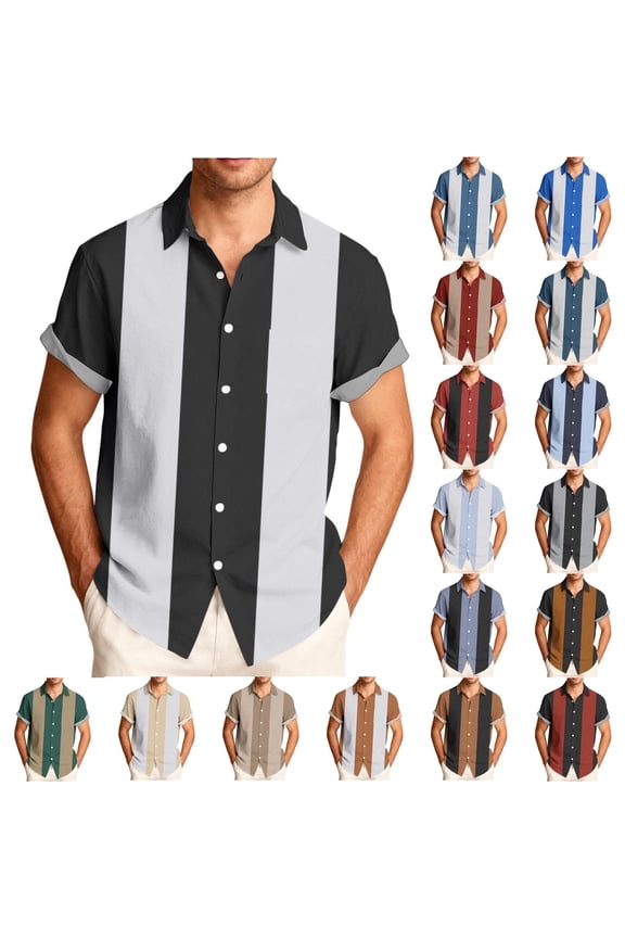 Men's Casual Button Down Shirt Patchwork Printing Short Sleeve Turndown Collar Relaxed Fit Polyester Spandex Stretch Daily Beach Vacation | Zenithor,Gold L
