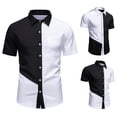 thumbnail image 1 of Men's Casual Button Down Shirt Patchwork Turndown Collar Short Sleeve Breathable Quick Dry Polyester Blend Stretch for Daily Work Vacation Streetwear | Zenithor,White S, 1 of 9
