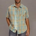 thumbnail image 1 of Men's Casual Button Down Shirt Polyester Blend, Check Shirt With Secure Pocket, Classic Lapel Short Sleeve Relaxed Fit, Breathable Lightweight, For Daily Office Business Casual,, 1 of 5