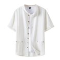 thumbnail image 1 of Men's Casual Button Down Shirt Short Sleeve Tops Lapel Button Down Solid Color Beach Shirts Lapel Tops Plus Size Stretch Shirts Retro Button Down Shirts, 1 of 5
