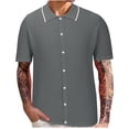thumbnail image 1 of Men's Casual Button Shirt Short Sleeve Vintage Clothing Knit Polo Shirt Summer Beach Shirt, 1 of 6