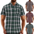 thumbnail image 1 of Men's Casual Button Down Short Sleeve Shirt Cotton Polyester Blend Turn-Down Collar Relaxed Fit Lattice Design Daily Beach Vacation Work Golf | Zenithor,Red 2XL, 1 of 6