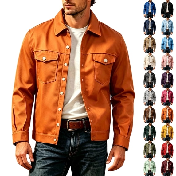 Men's Casual Button Down Trucker Jacket Lapel Collar Multi Pocket Coat Classic Spring Fall Outfits Daily Workwear Outerwear Weekend Outings & Casual Occasions