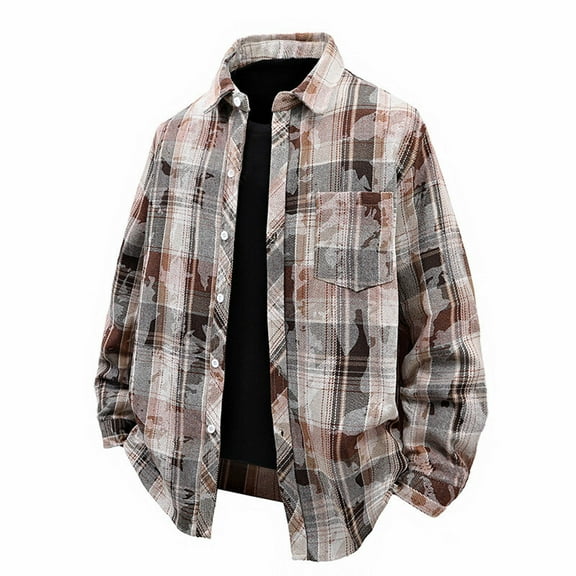 BVnarty Plaid Shirts for Men Casual Button-Up Lattice Pocket Long Sleeve Shirt, Lightweight Polyester Fabric, Stylish for Spring and Daily Wear